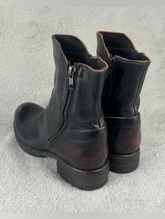 Shoto Women’s Handmade Italian Leather Boots EU 38 Dark Brown Patina Zips